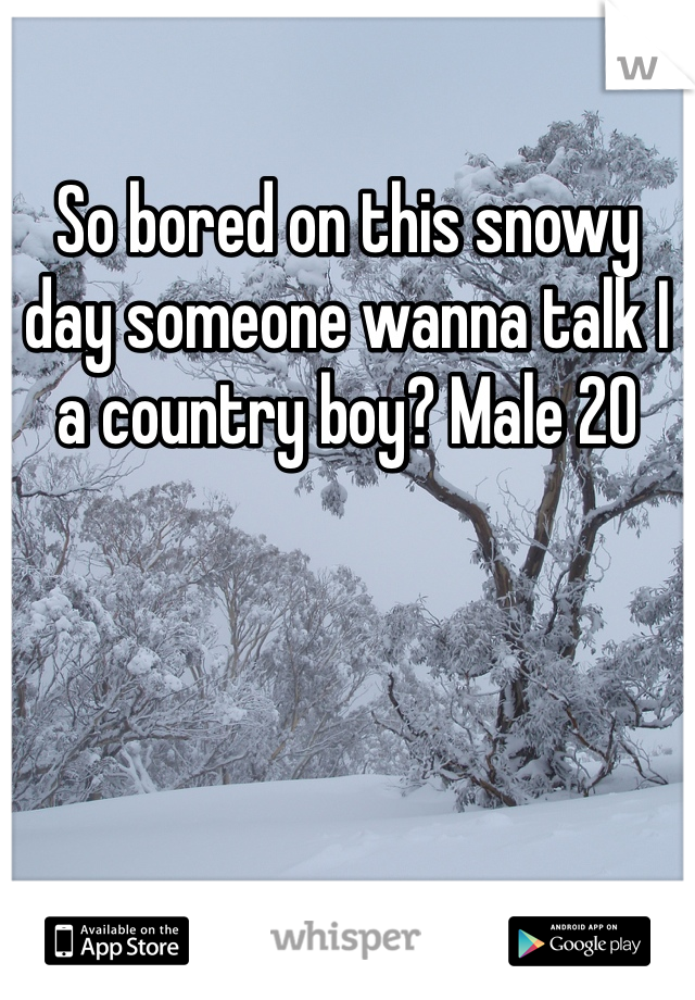 So bored on this snowy day someone wanna talk I a country boy? Male 20 