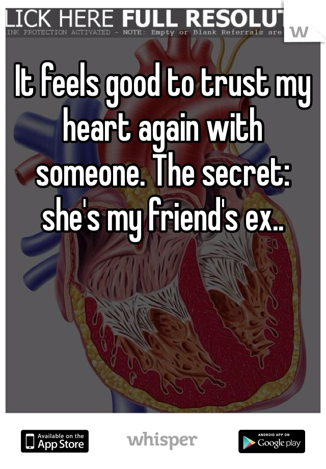 It feels good to trust my heart again with someone. The secret: she's my friend's ex..