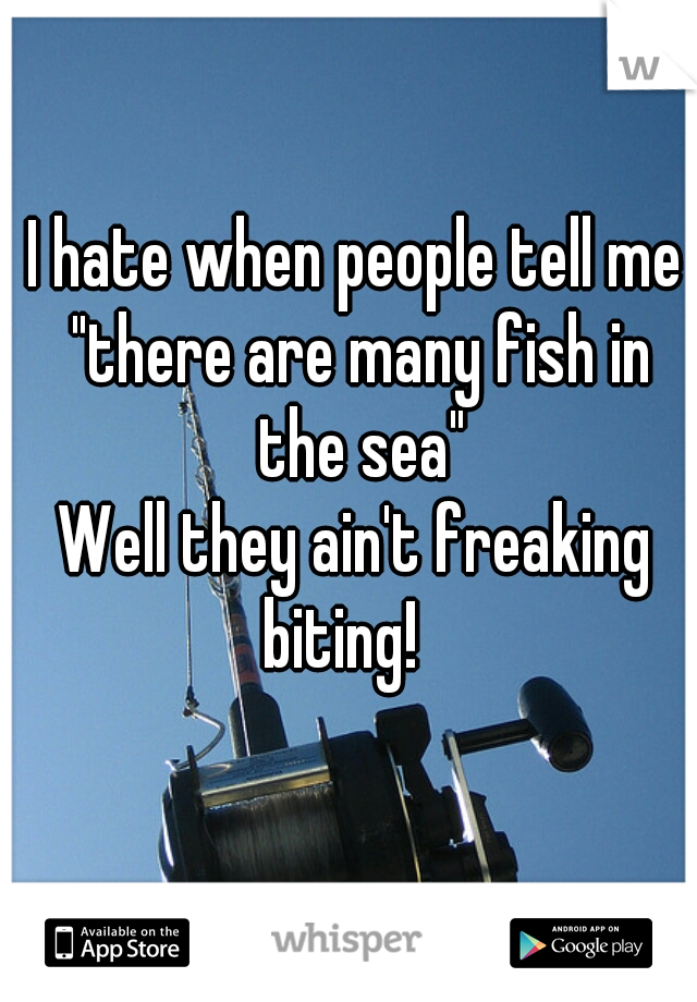 I hate when people tell me "there are many fish in the sea"
Well they ain't freaking biting!   