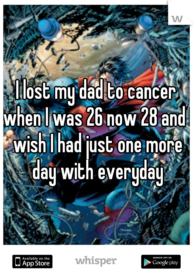 I lost my dad to cancer when I was 26 now 28 and I wish I had just one more day with everyday