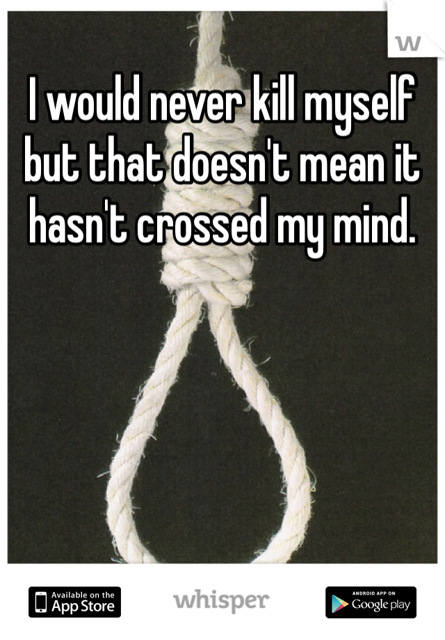 I would never kill myself but that doesn't mean it hasn't crossed my mind.