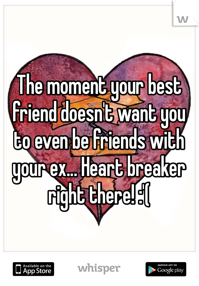 The moment your best friend doesn't want you to even be friends with your ex... Heart breaker right there! :'(