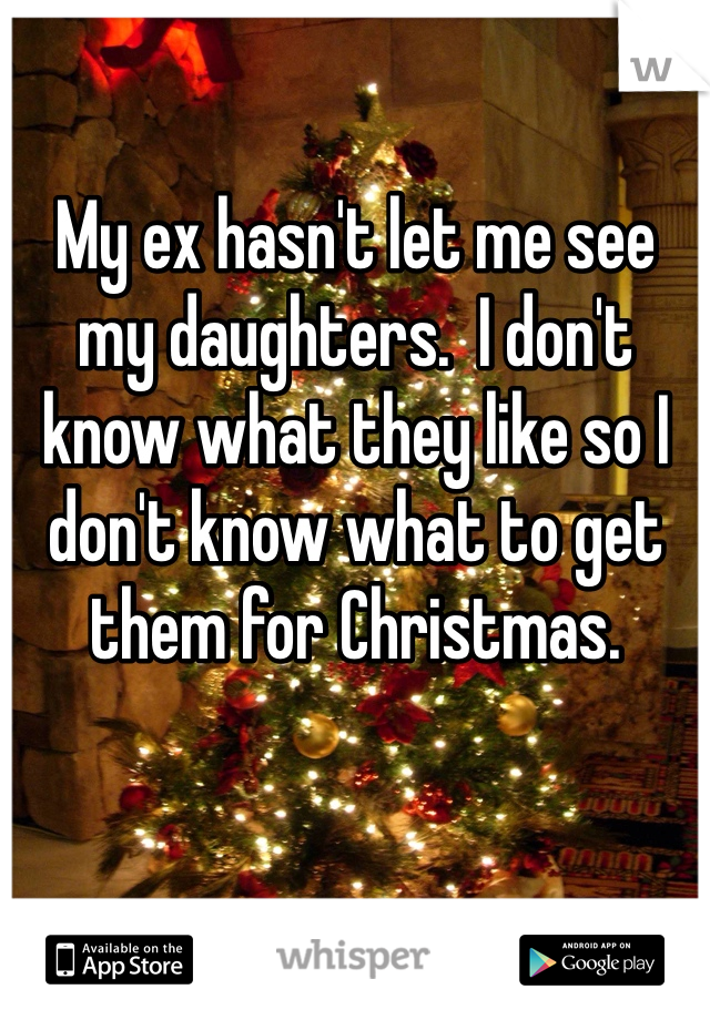 My ex hasn't let me see my daughters.  I don't know what they like so I don't know what to get them for Christmas. 