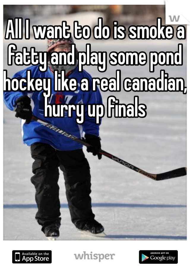All I want to do is smoke a fatty and play some pond hockey like a real canadian, hurry up finals