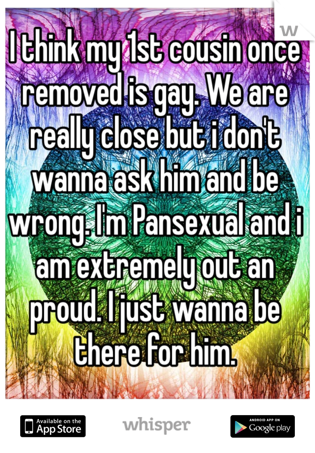 I think my 1st cousin once removed is gay. We are really close but i don't wanna ask him and be wrong. I'm Pansexual and i am extremely out an proud. I just wanna be there for him. 
