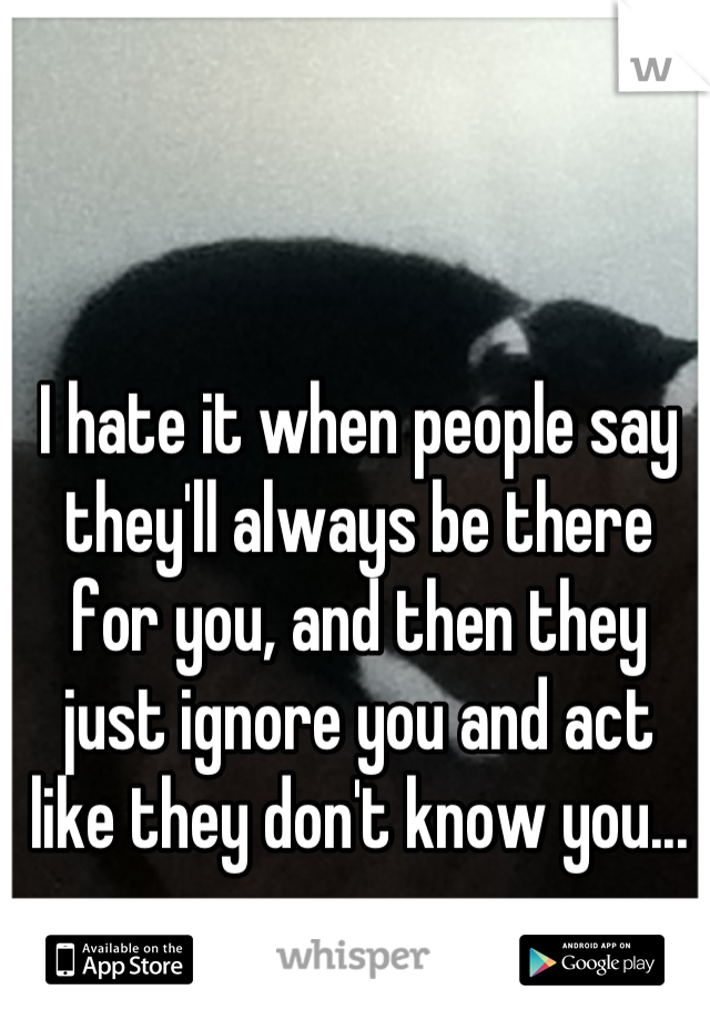 I hate it when people say they'll always be there for you, and then they just ignore you and act like they don't know you...