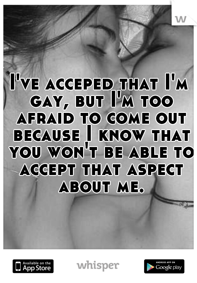 I've acceped that I'm gay, but I'm too afraid to come out because I know that you won't be able to accept that aspect about me.