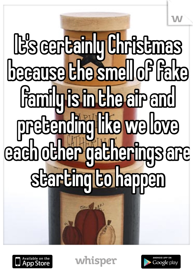 It's certainly Christmas because the smell of fake family is in the air and pretending like we love each other gatherings are starting to happen
