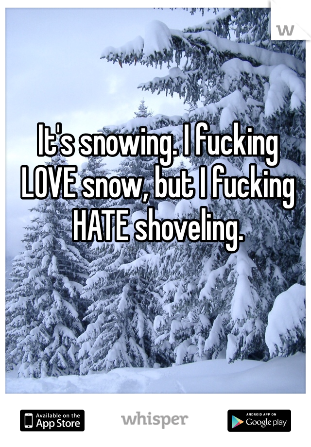 It's snowing. I fucking LOVE snow, but I fucking HATE shoveling.