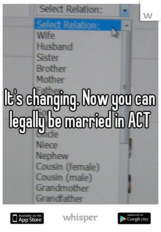 It's changing. Now you can legally be married in ACT 