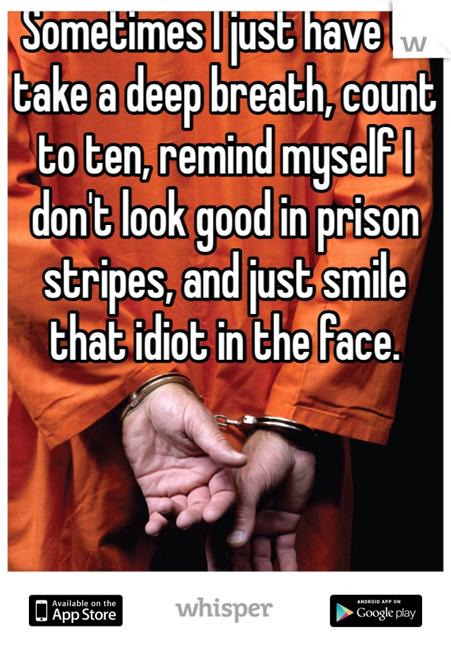 Sometimes I just have to take a deep breath, count to ten, remind myself I don't look good in prison stripes, and just smile that idiot in the face. 