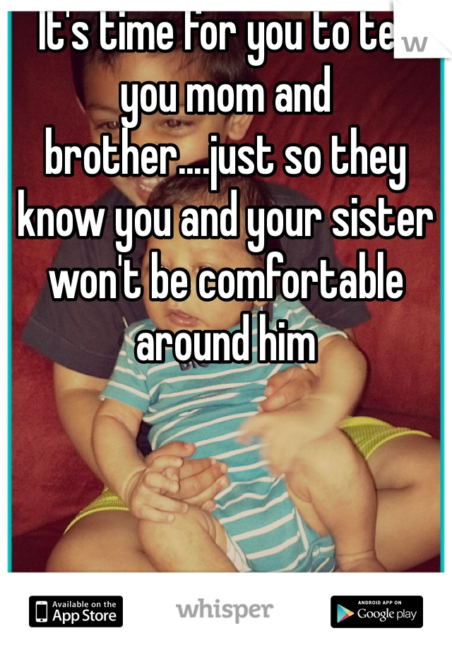 It's time for you to tell you mom and brother....just so they know you and your sister won't be comfortable around him