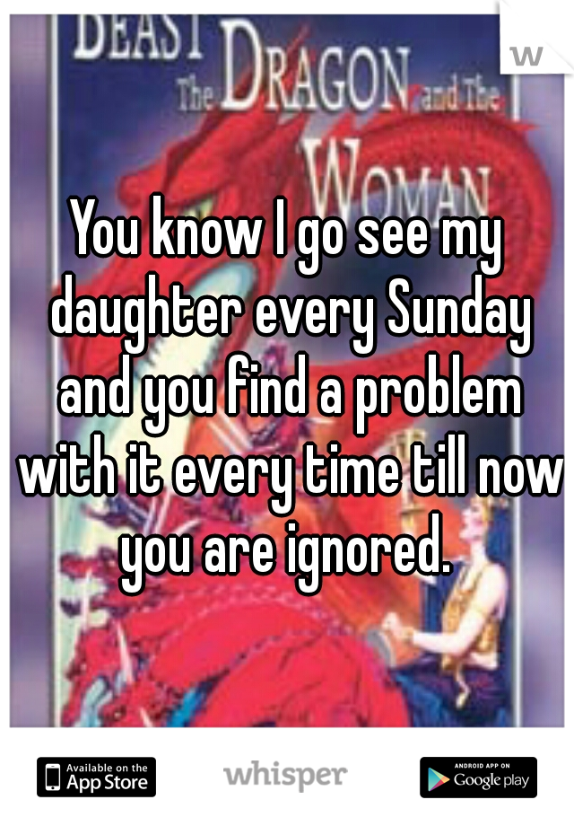 You know I go see my daughter every Sunday and you find a problem with it every time till now you are ignored. 