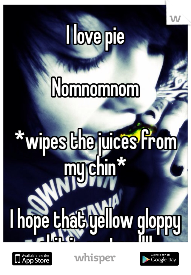 I love pie 

Nomnomnom 

*wipes the juices from my chin*

I hope that yellow gloppy shit is custard!!! 