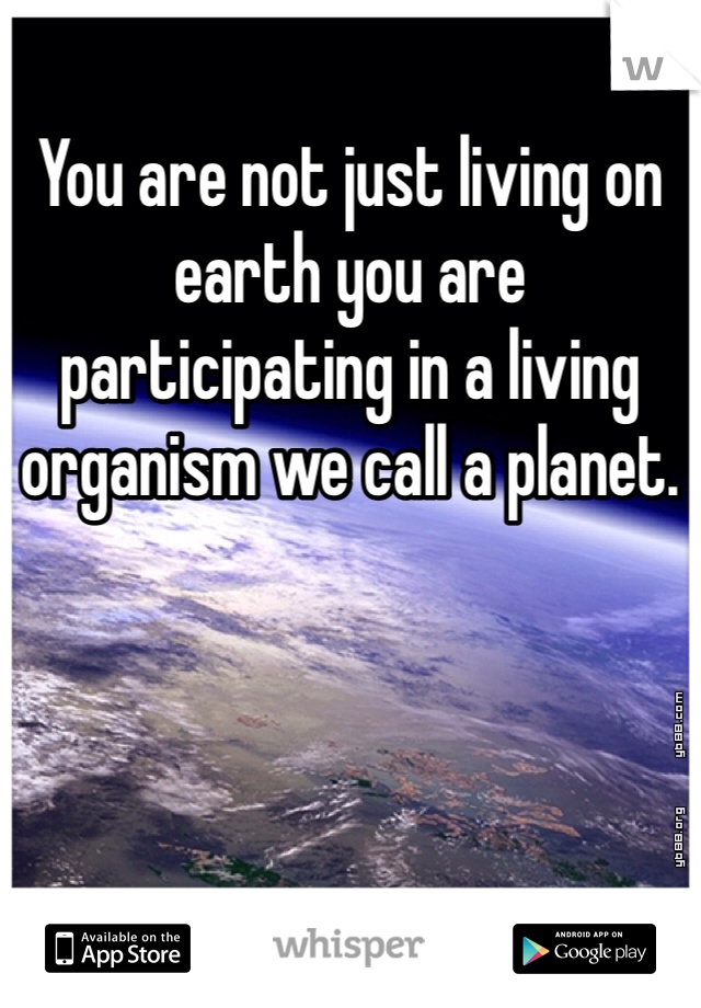 You are not just living on earth you are participating in a living organism we call a planet. 