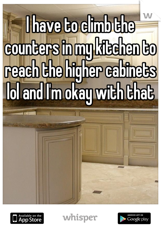 I have to climb the counters in my kitchen to reach the higher cabinets lol and I'm okay with that