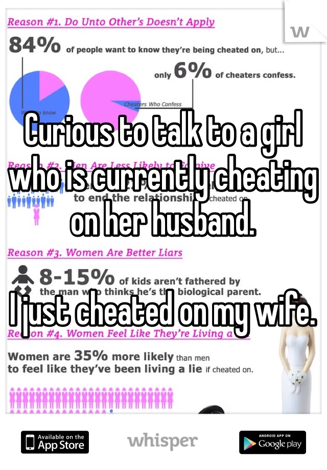 Curious to talk to a girl who is currently cheating on her husband. 

I just cheated on my wife. 