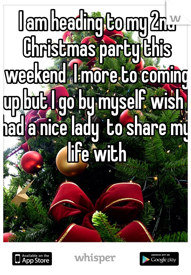 I am heading to my 2nd Christmas party this weekend  I more to coming up but I go by myself wish I had a nice lady  to share my  life with