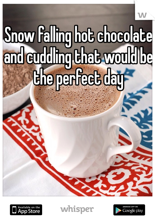 Snow falling hot chocolate and cuddling that would be the perfect day 