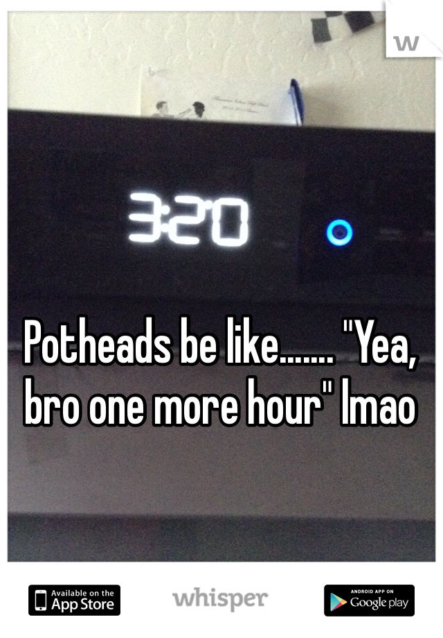 Potheads be like....... "Yea, bro one more hour" lmao