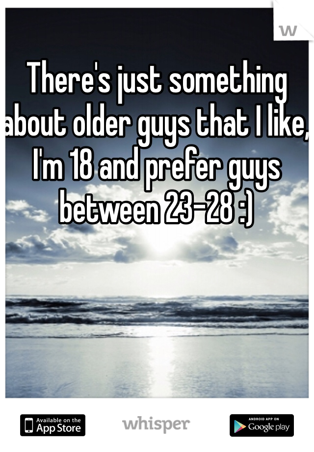 There's just something about older guys that I like, I'm 18 and prefer guys between 23-28 :)