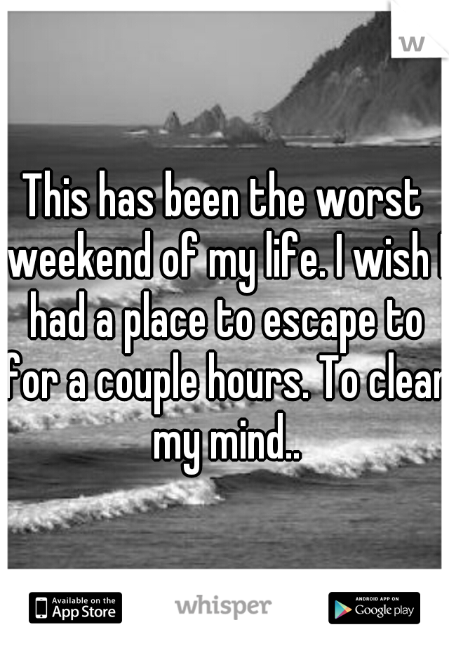 This has been the worst weekend of my life. I wish I had a place to escape to for a couple hours. To clear my mind..