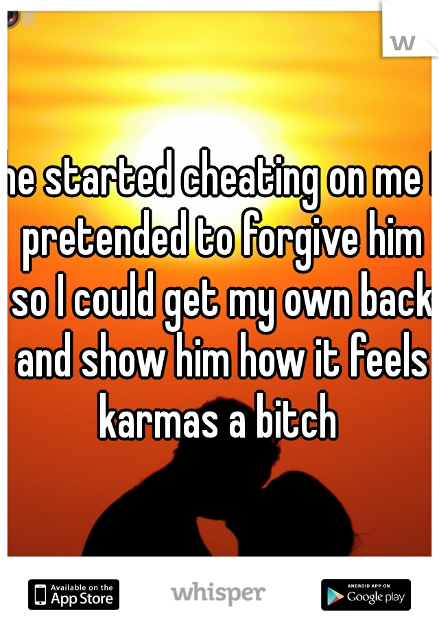 he started cheating on me I pretended to forgive him so I could get my own back and show him how it feels karmas a bitch 