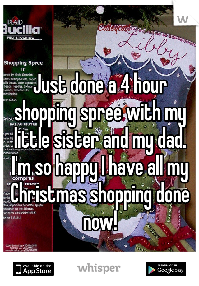 Just done a 4 hour shopping spree with my little sister and my dad. I'm so happy I have all my Christmas shopping done now! 