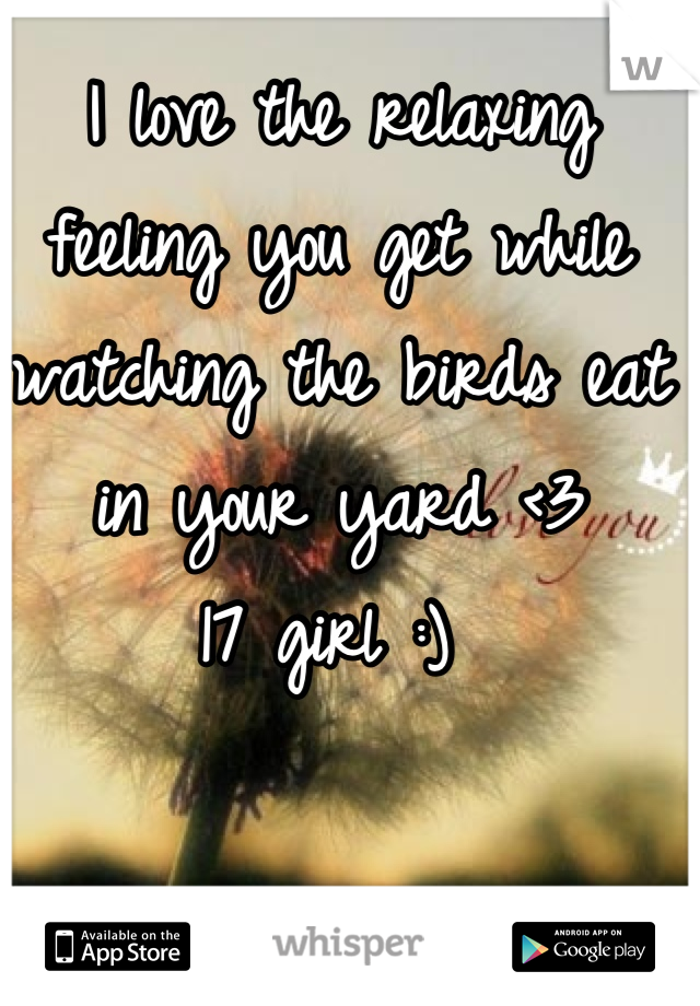 I love the relaxing feeling you get while watching the birds eat in your yard <3 
17 girl :) 