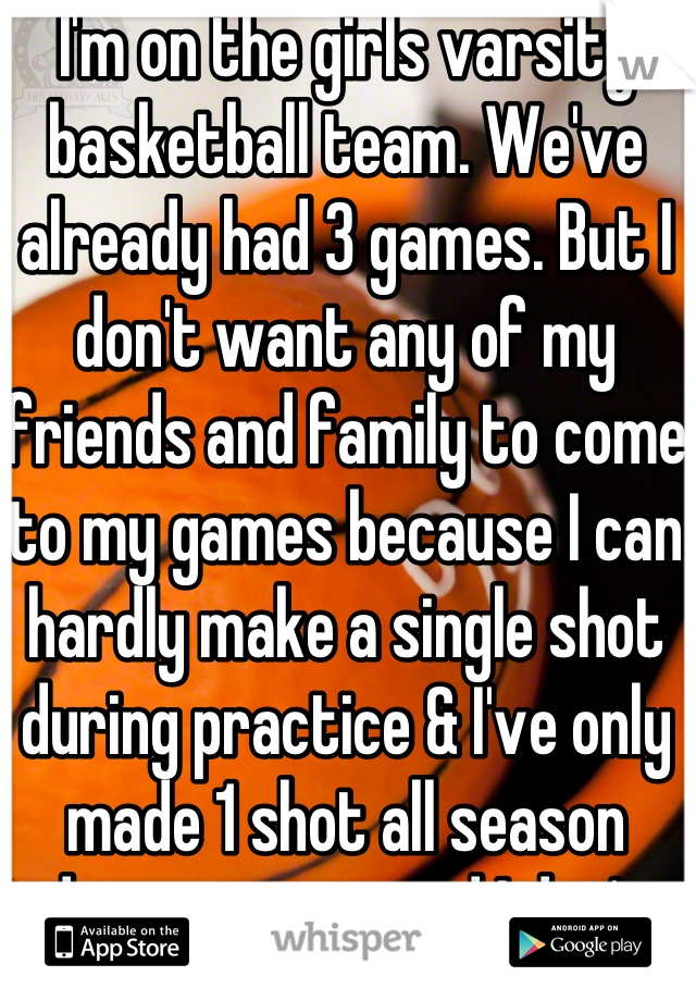 I'm on the girls varsity basketball team. We've already had 3 games. But I don't want any of my friends and family to come to my games because I can hardly make a single shot during practice & I've only made 1 shot all season during games and I don't want to disappoint them