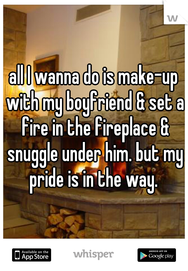 all I wanna do is make-up with my boyfriend & set a fire in the fireplace & snuggle under him. but my pride is in the way. 