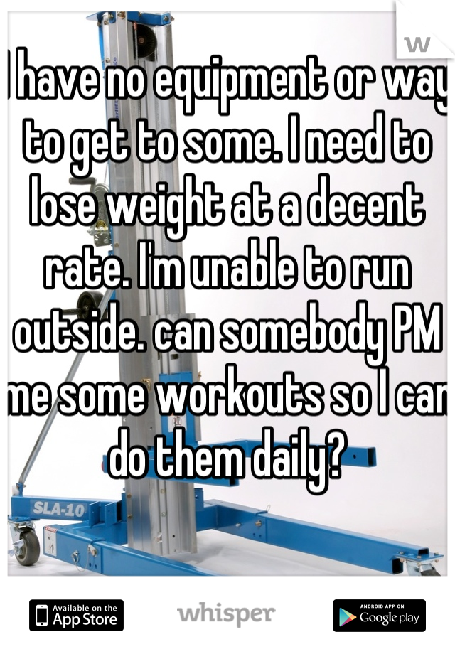 I have no equipment or way to get to some. I need to lose weight at a decent rate. I'm unable to run outside. can somebody PM me some workouts so I can do them daily?