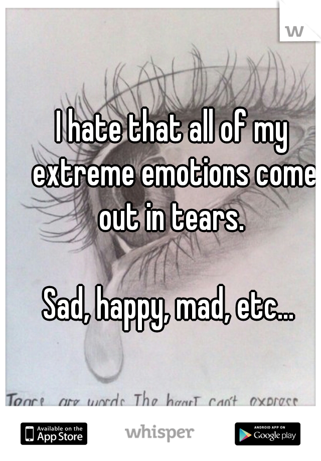 I hate that all of my extreme emotions come out in tears. 
 
     
 
 
 
Sad, happy, mad, etc... 
