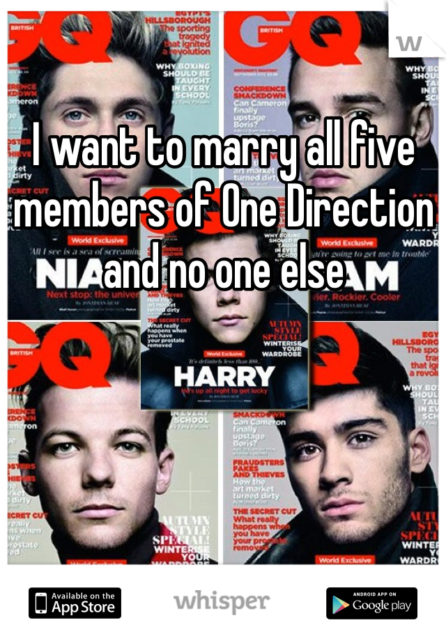 I want to marry all five members of One Direction and no one else