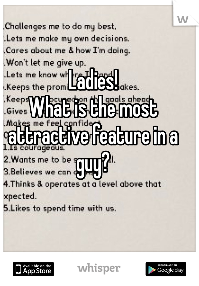 Ladies!
What is the most attractive feature in a guy?
