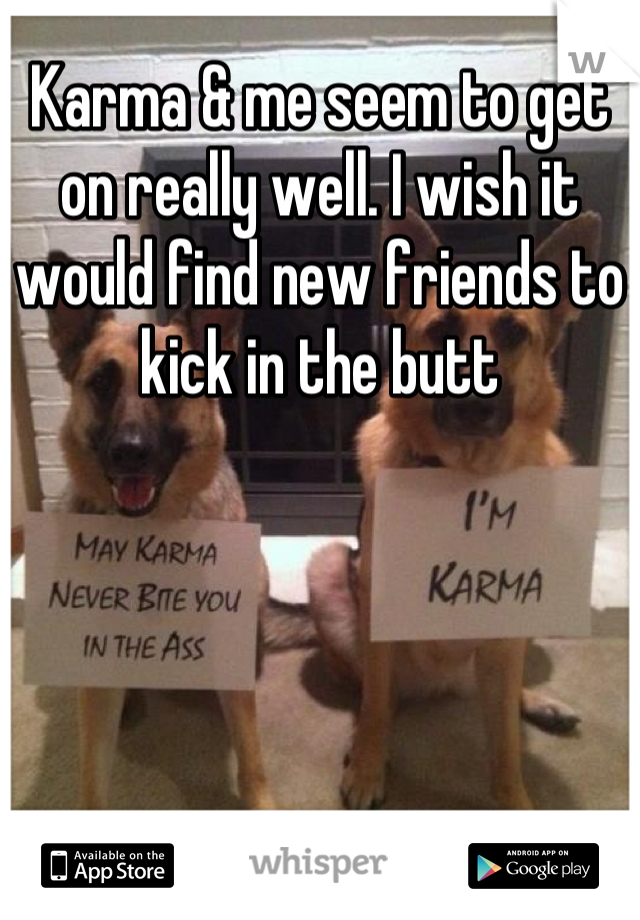 Karma & me seem to get on really well. I wish it would find new friends to kick in the butt