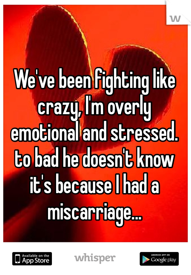 We've been fighting like crazy, I'm overly emotional and stressed.  to bad he doesn't know it's because I had a miscarriage... 