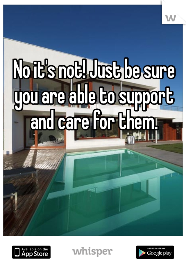 No it's not! Just be sure you are able to support and care for them. 
