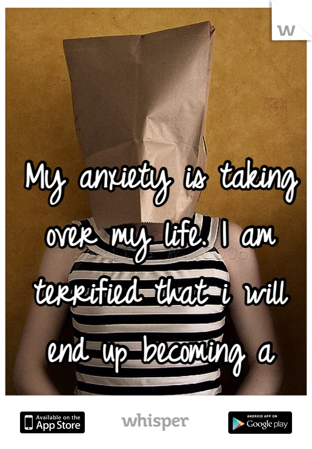 My anxiety is taking over my life. I am terrified that i will end up becoming a recluse. 