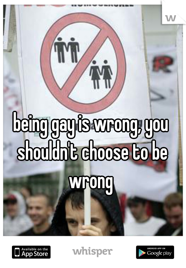 being gay is wrong, you shouldn't choose to be wrong 