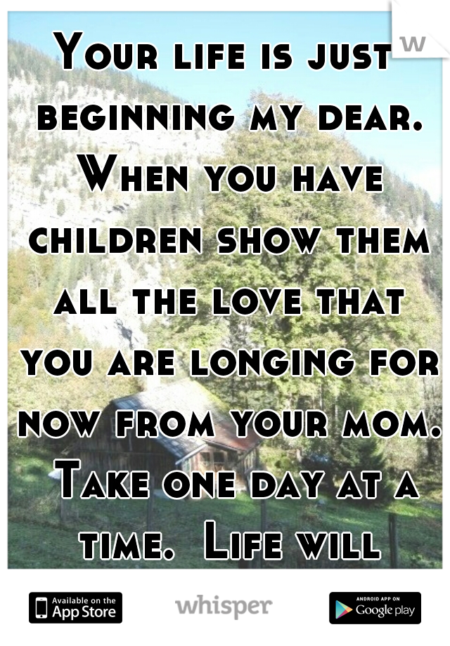 Your life is just beginning my dear. When you have children show them all the love that you are longing for now from your mom.  Take one day at a time.  Life will change. 