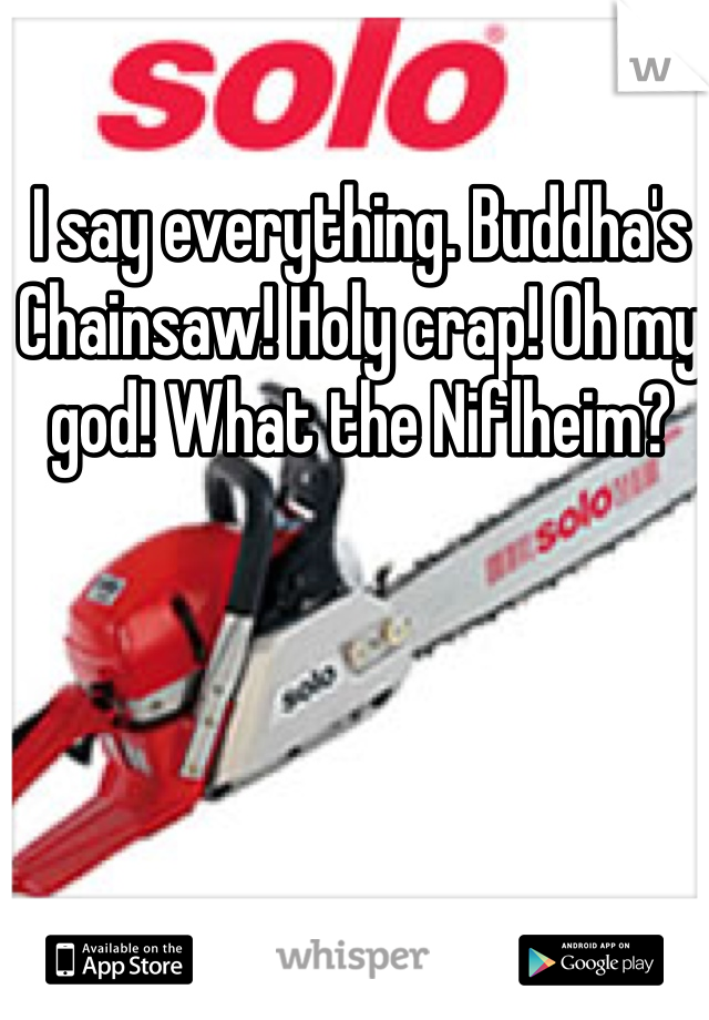 I say everything. Buddha's Chainsaw! Holy crap! Oh my god! What the Niflheim? 