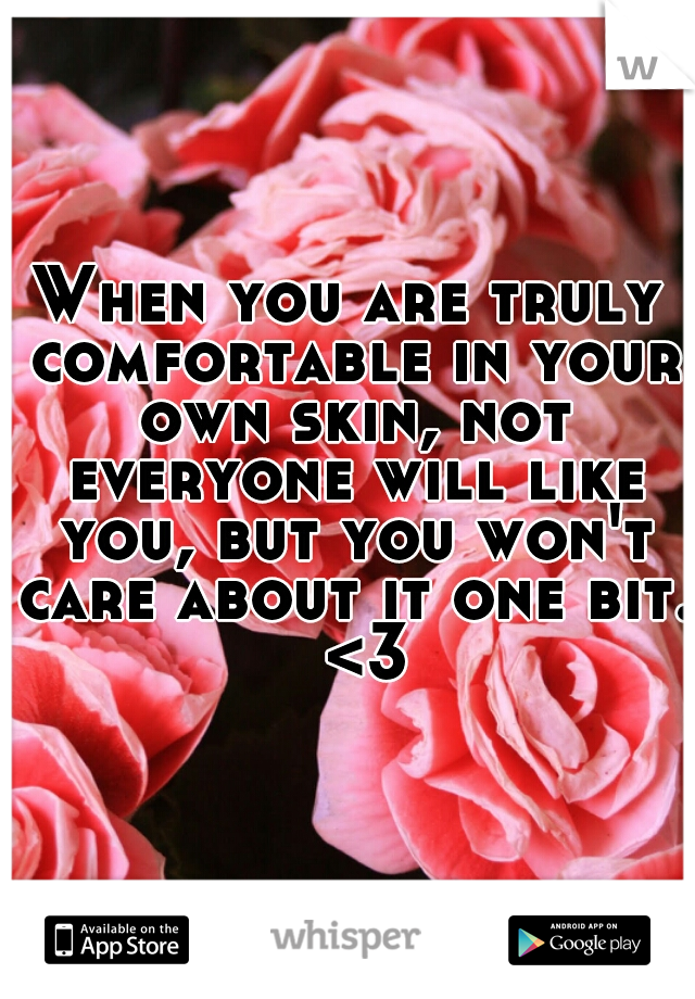 When you are truly comfortable in your own skin, not everyone will like you, but you won't care about it one bit.  <3