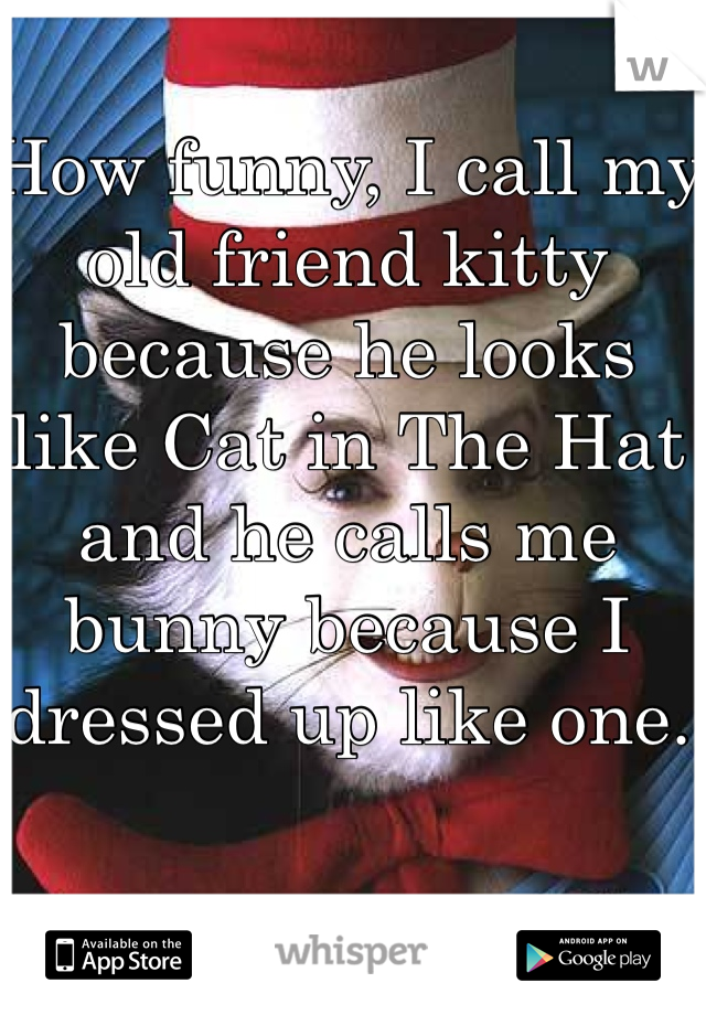 How funny, I call my old friend kitty because he looks like Cat in The Hat and he calls me bunny because I dressed up like one.