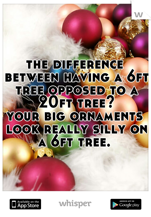the difference between having a 6ft tree opposed to a 20ft tree?
your big ornaments look really silly on a 6ft tree. 