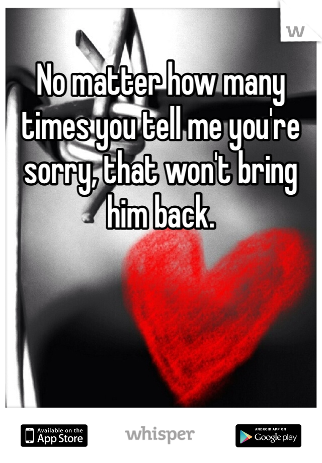No matter how many times you tell me you're sorry, that won't bring him back.