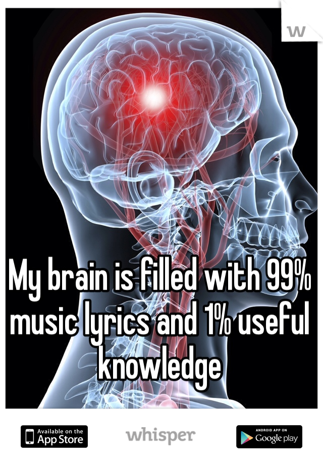 My brain is filled with 99% music lyrics and 1% useful knowledge