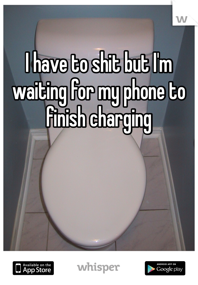 I have to shit but I'm waiting for my phone to finish charging 