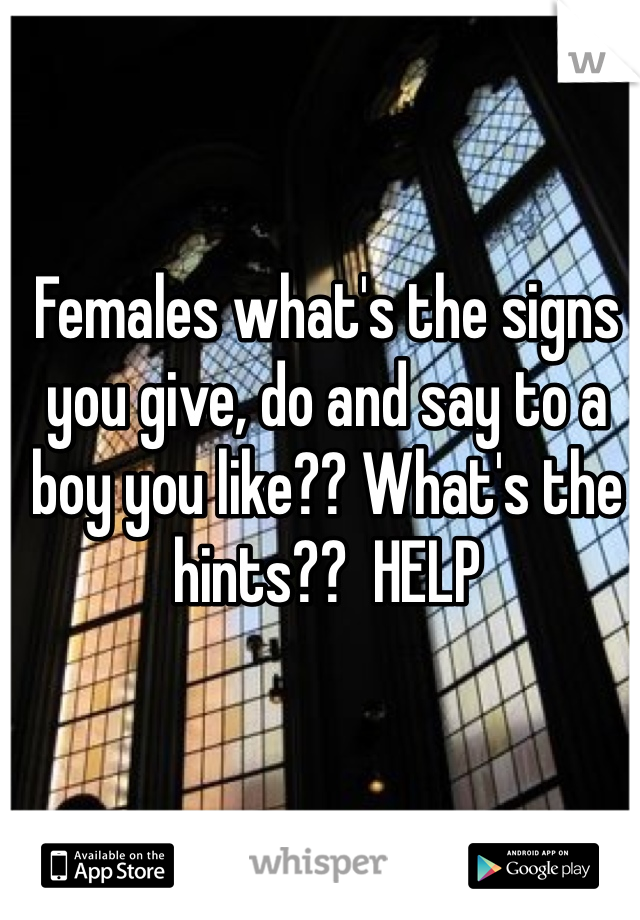 Females what's the signs you give, do and say to a boy you like?? What's the hints??  HELP