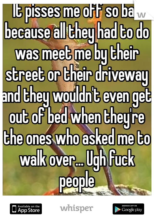It pisses me off so bad because all they had to do was meet me by their street or their driveway and they wouldn't even get out of bed when they're the ones who asked me to walk over... Ugh fuck people 